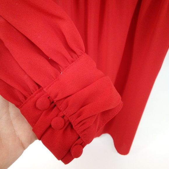Vintage Ms. Chaus Red Dress 100% Polyester Hidden Buttons Pockets Sheer 10 - Picture 12 of 12